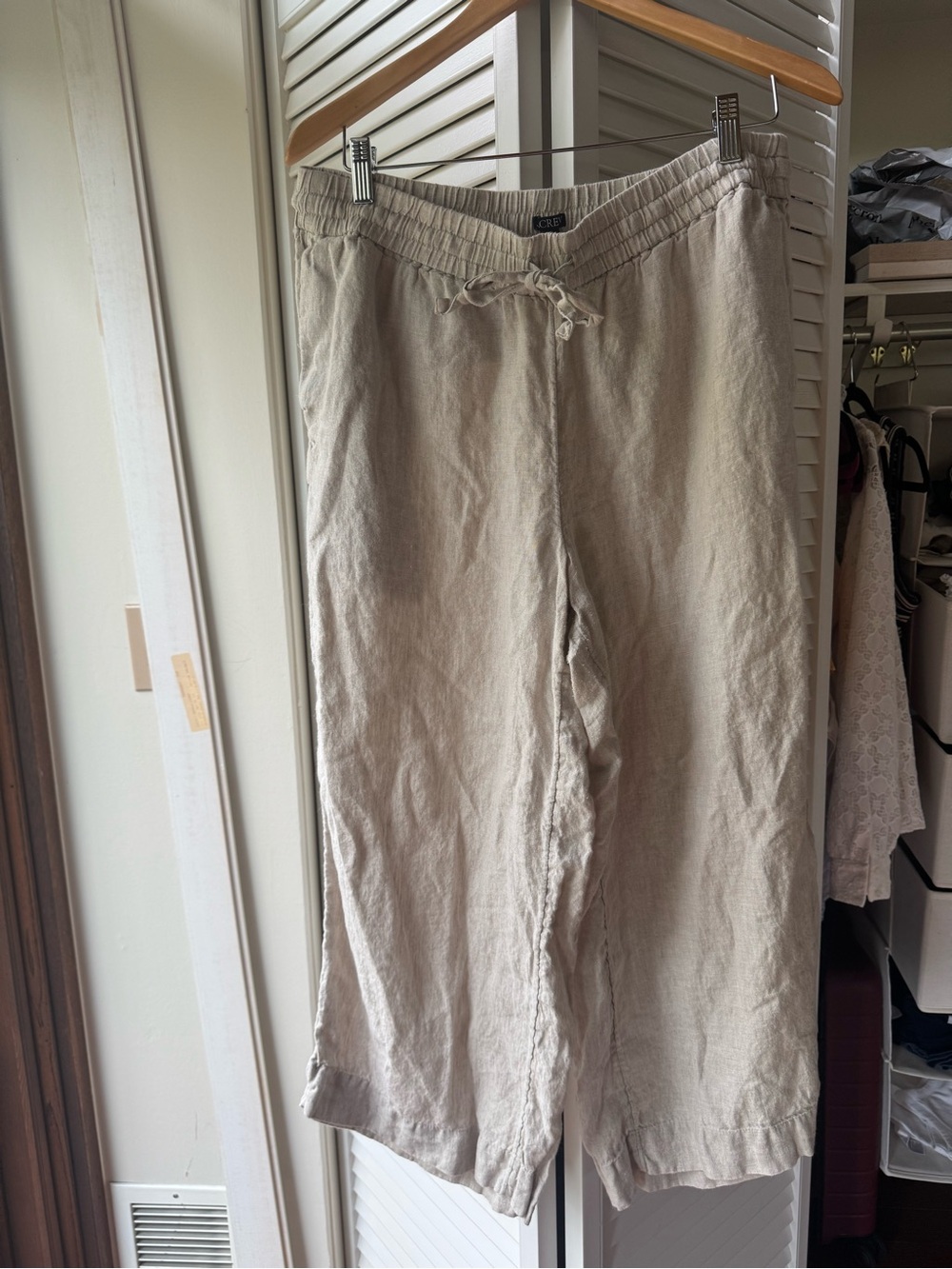 J. Crew Beige Linen Cropped Drawstring Pants